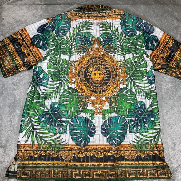 Prestige Original Shirt Mens 2X Button Short Sleeve Greek AOP See Thru Abstract - Picture 4 of 12